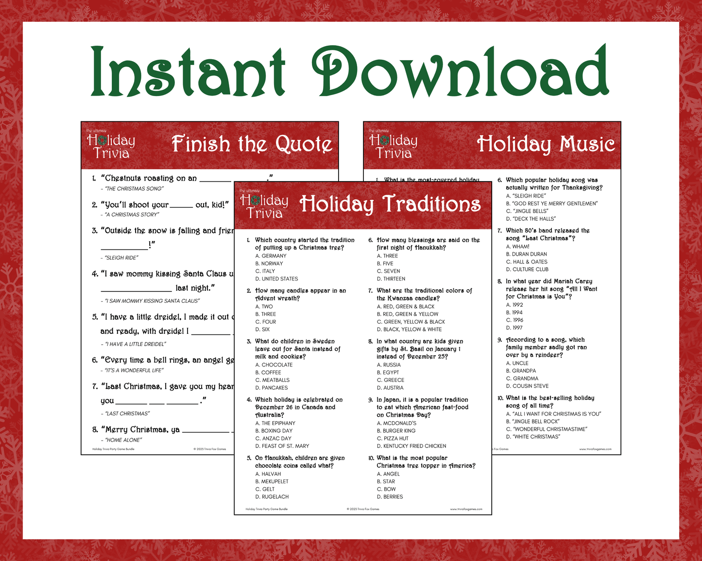 Holiday Trivia Printable Game Bundle