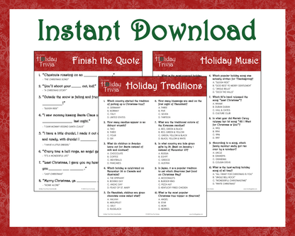 Holiday Trivia Printable Game Bundle