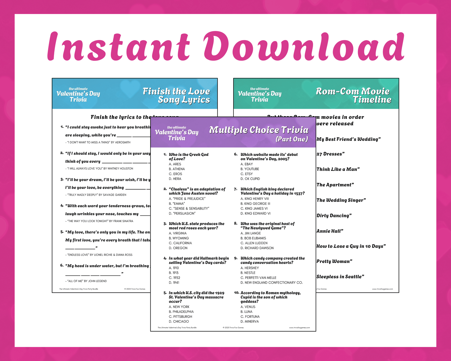 Valentine's Day Trivia Printable Game Bundle