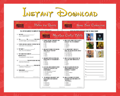 Disney Movie Trivia Printable Game Bundle