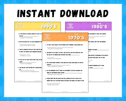Finish the Lyrics Printable Trivia Game
