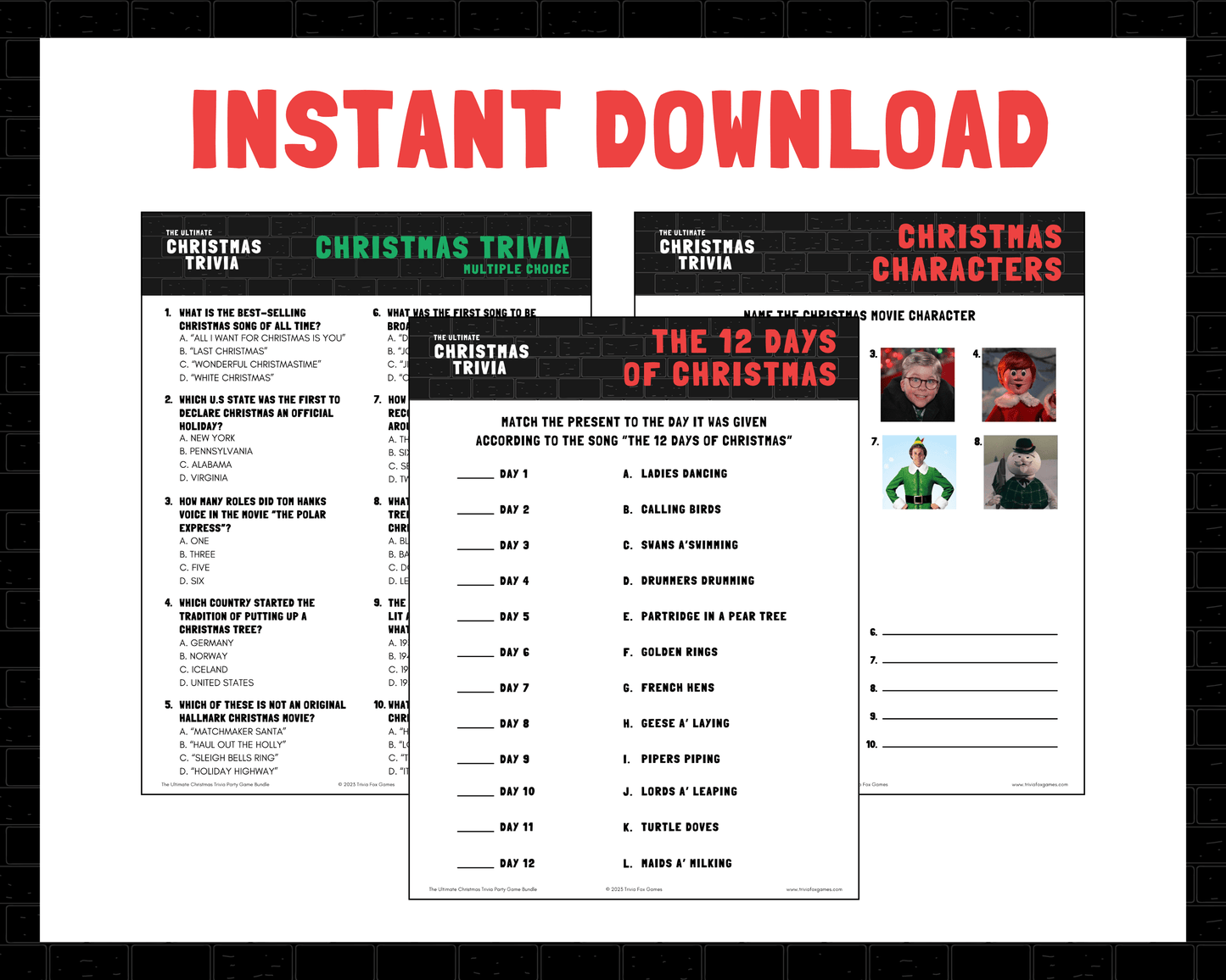 Christmas Trivia Printable Game Bundle