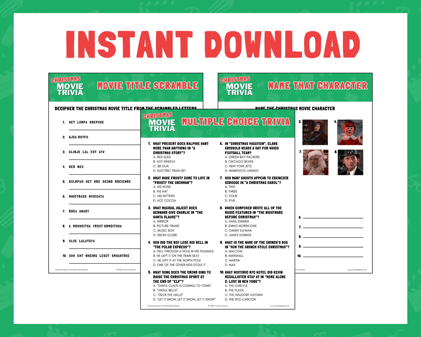 Christmas Movie Trivia Printable Game Bundle