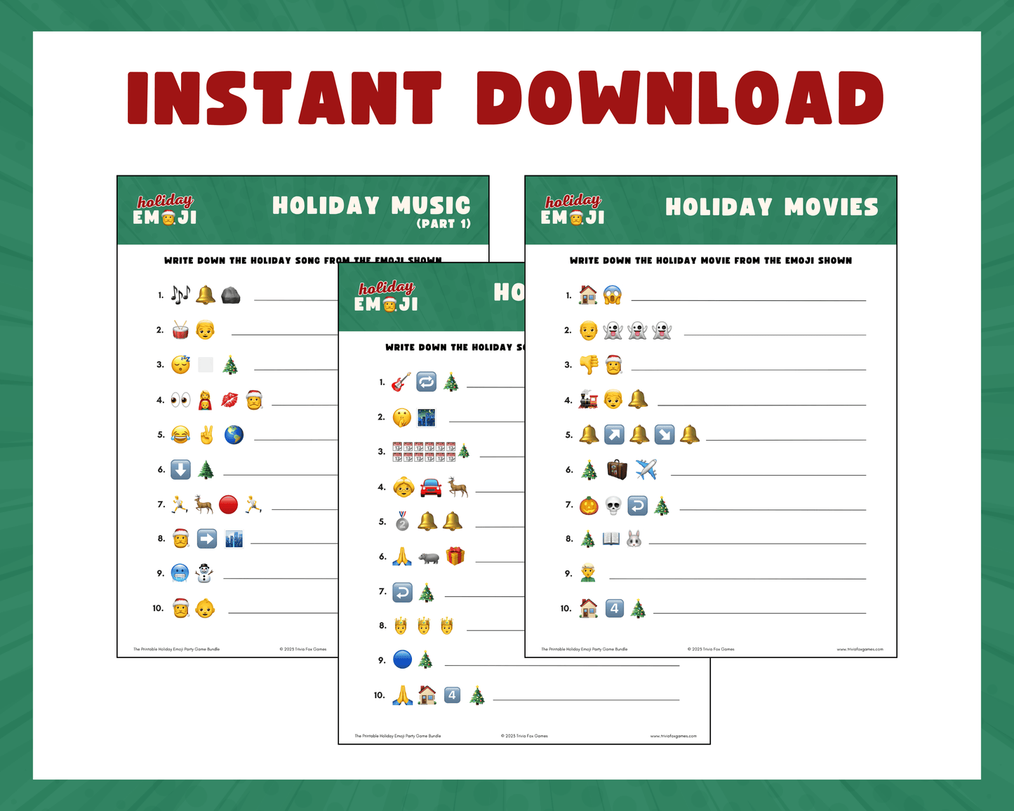 Holiday Emoji Printable Party Game Bundle