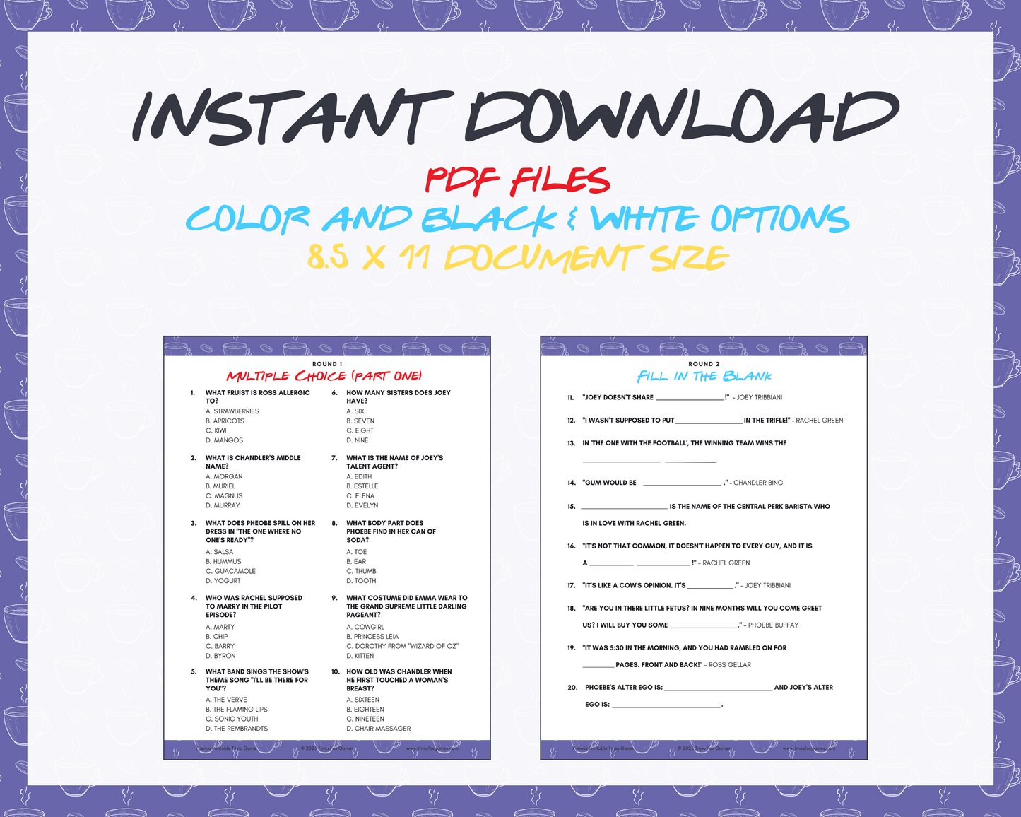 FRIENDS PRINTABLE TRIVIA GAME