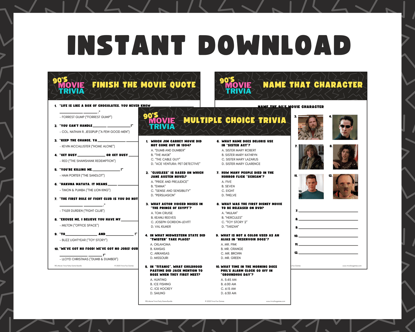 90's Movie Trivia Party Game Bundle