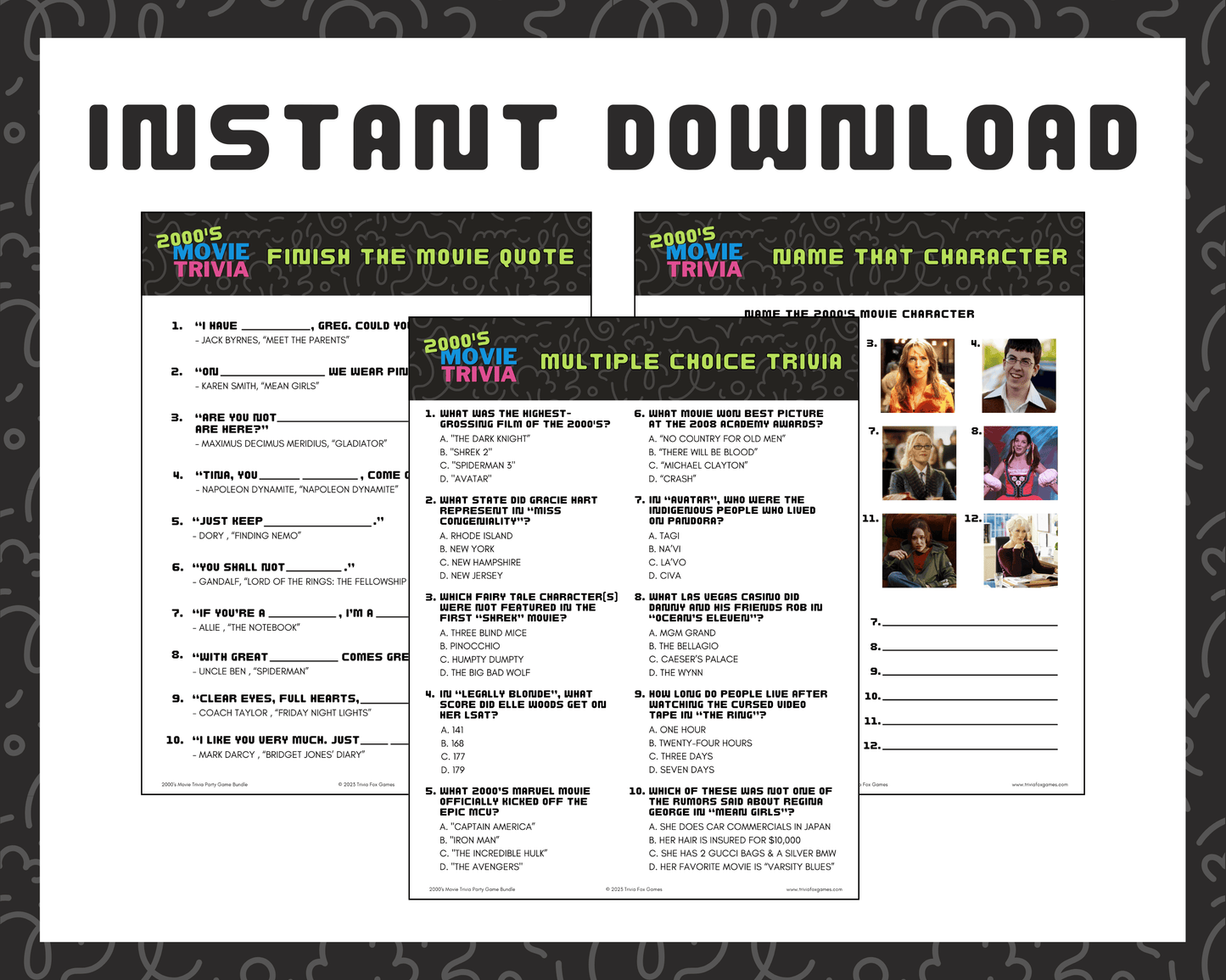2000's Movie Trivia Party Game Bundle