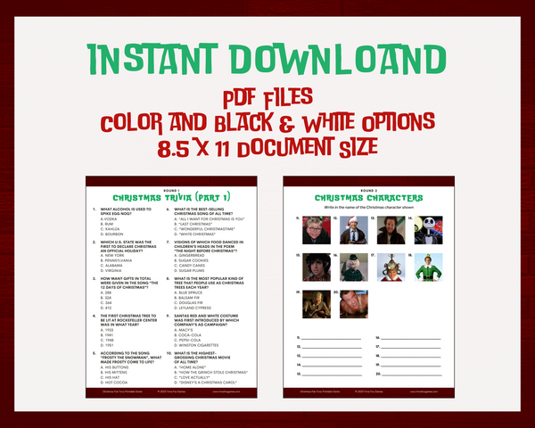 CHRISTMAS PUB TRIVIA PRINTABLE GAME