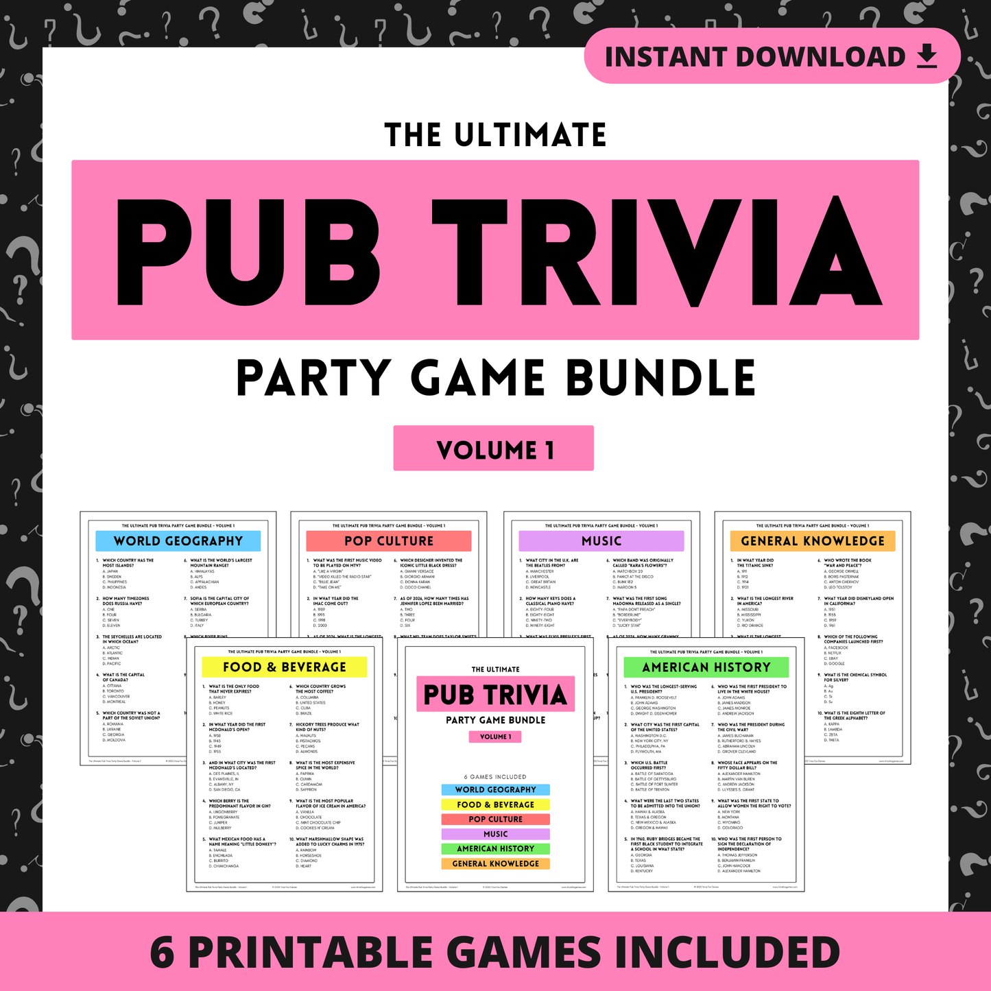 Pub Trivia Party Game Bundle (Volume 1)