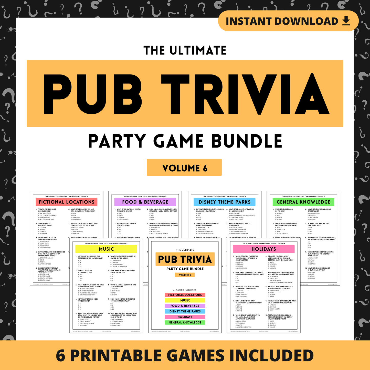 Pub Trivia Party Game Bundle (Volume 6)