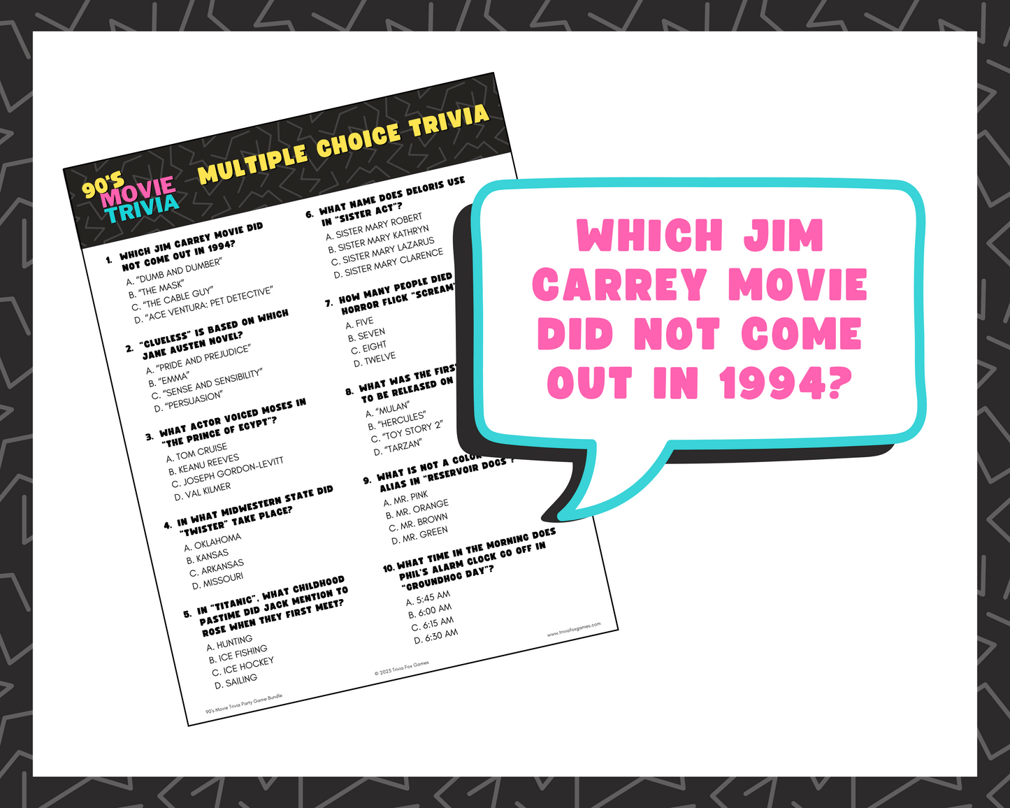 90's Movie Trivia Party Game Bundle