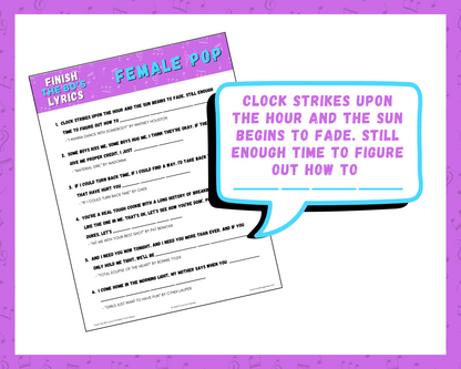 Finish the 80's Lyrics Printable Trivia Game