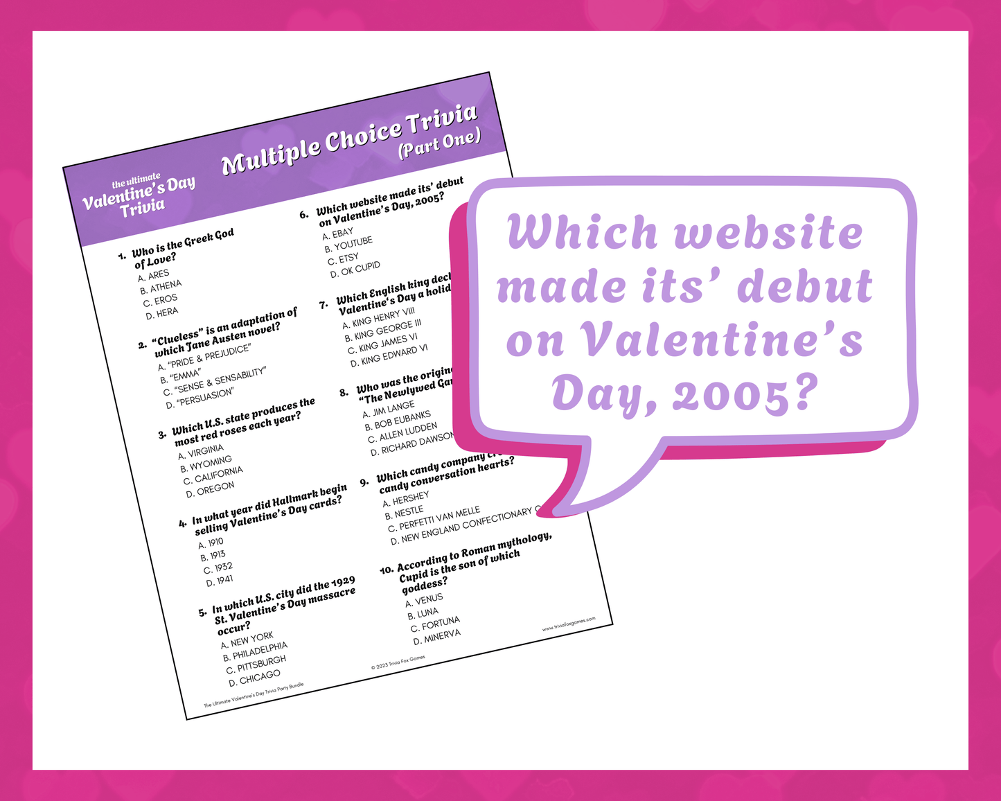 Valentine's Day Trivia Printable Game Bundle