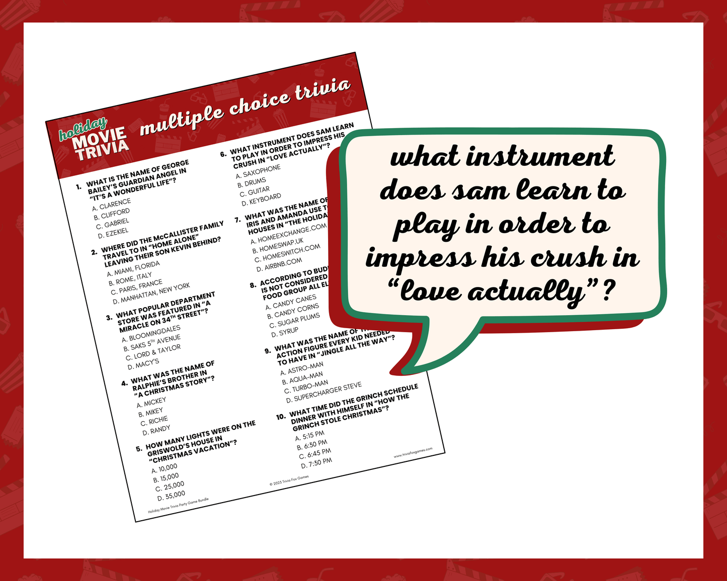 Holiday Movie Trivia Printable Game Bundle