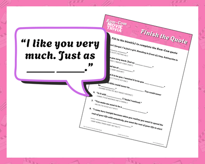 Rom-Com Movie Trivia Printable Game Bundle