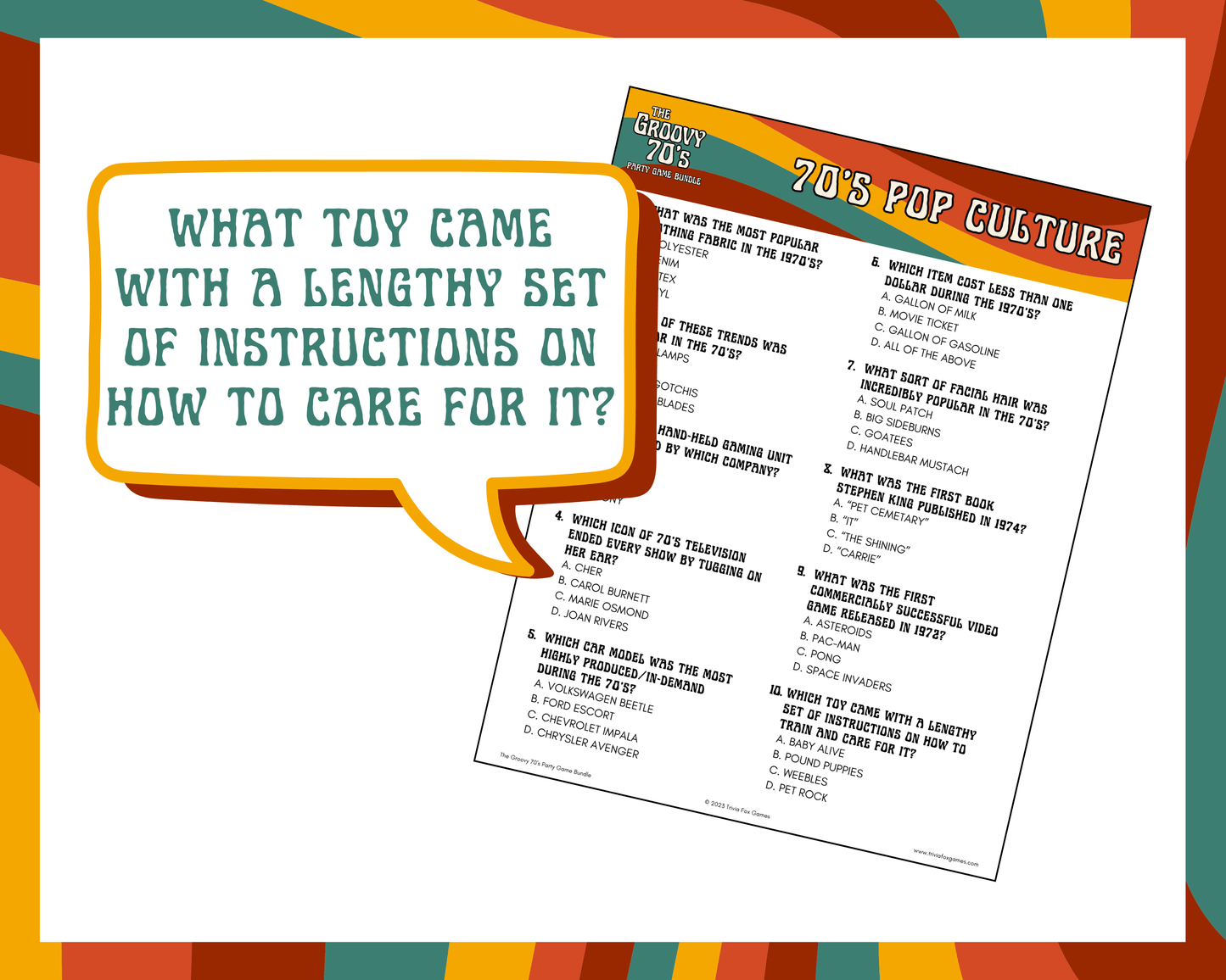 70's Trivia Party Game Bundle