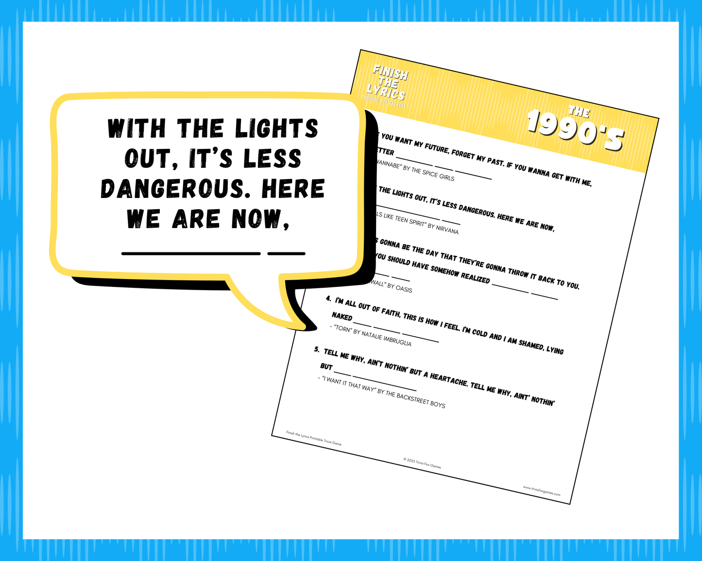 Finish the Lyrics Printable Trivia Game