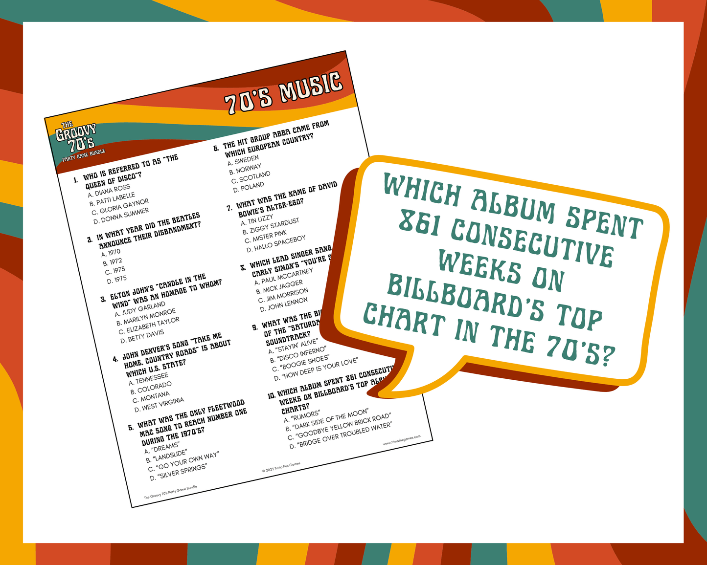 70's Trivia Party Game Bundle