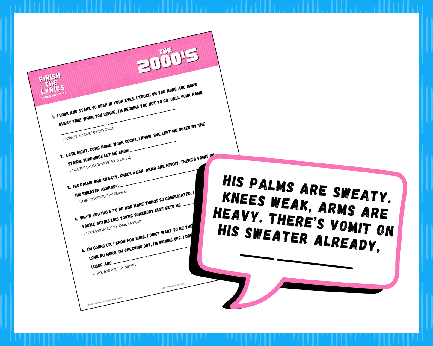 Finish the Lyrics Printable Trivia Game