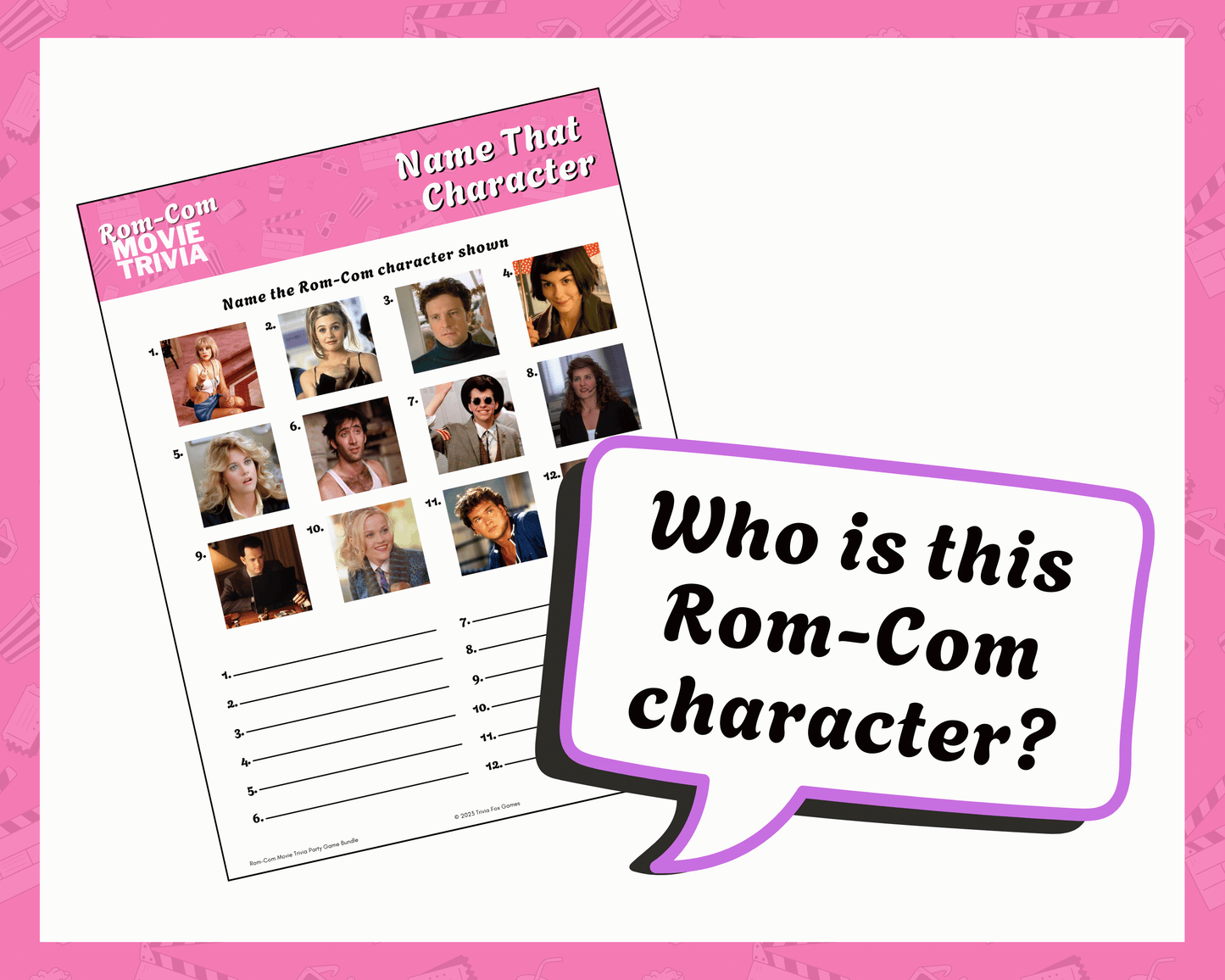 Rom-Com Movie Trivia Printable Game Bundle