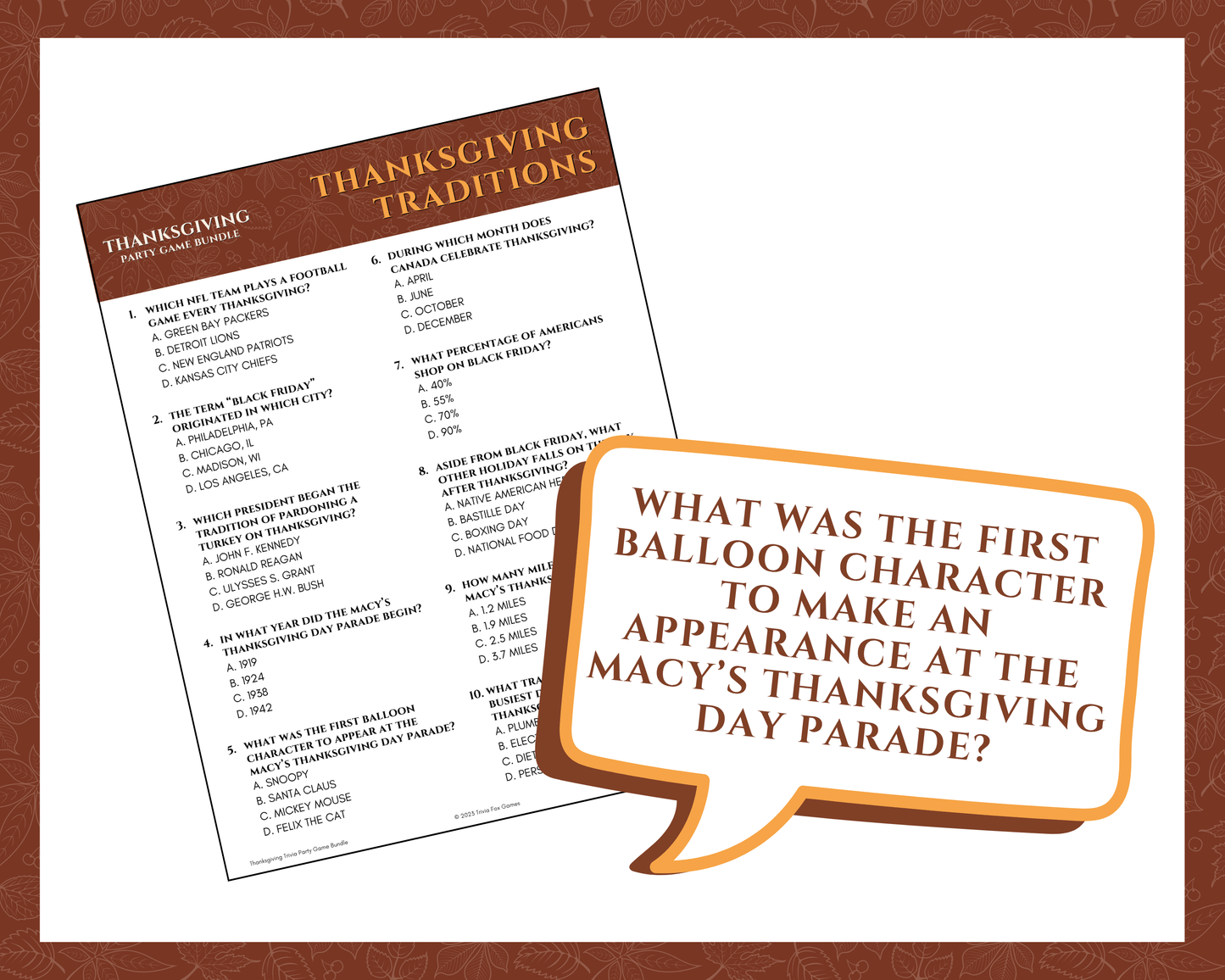 Thanksgiving Trivia Party Game Bundle