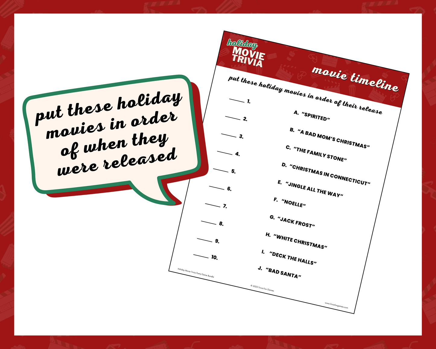 Holiday Movie Trivia Printable Game Bundle