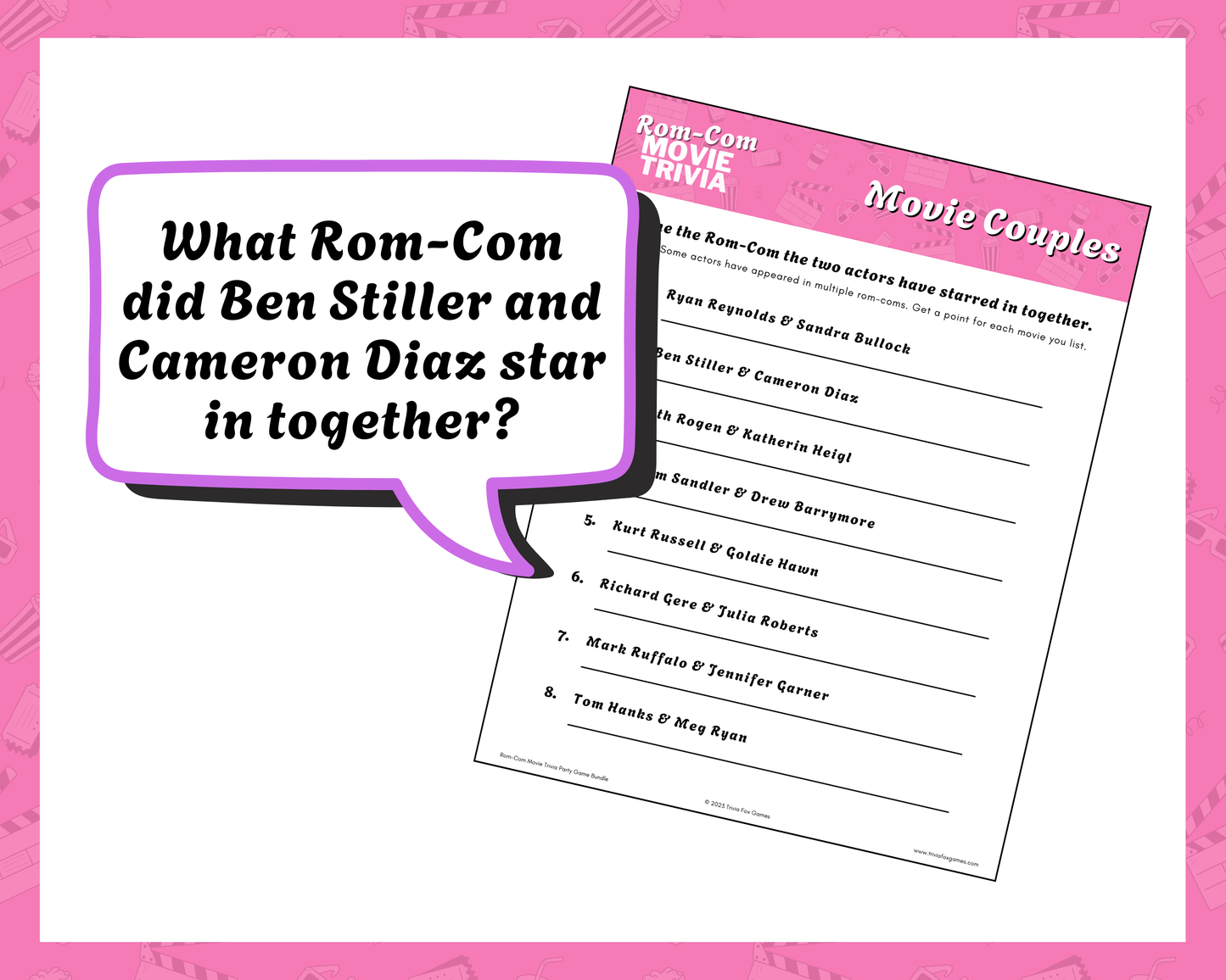 Rom-Com Movie Trivia Printable Game Bundle