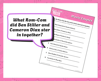 Rom-Com Movie Trivia Printable Game Bundle