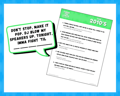 Finish the Lyrics Printable Trivia Game