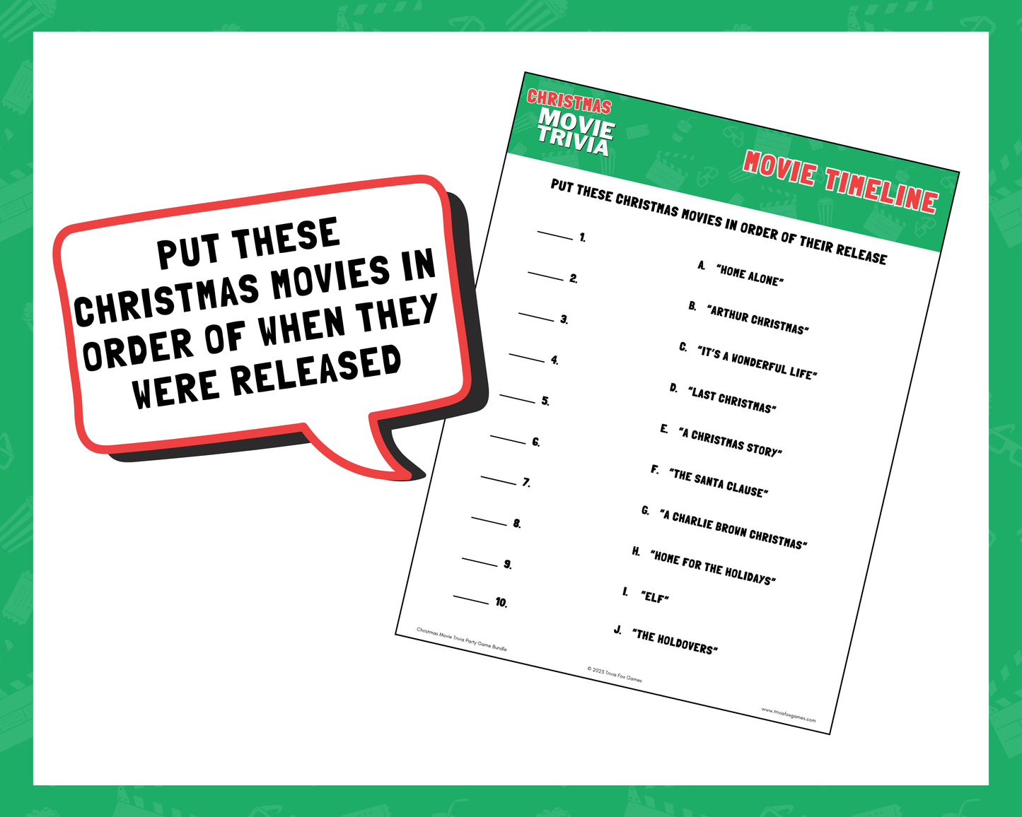 Christmas Movie Trivia Printable Game Bundle