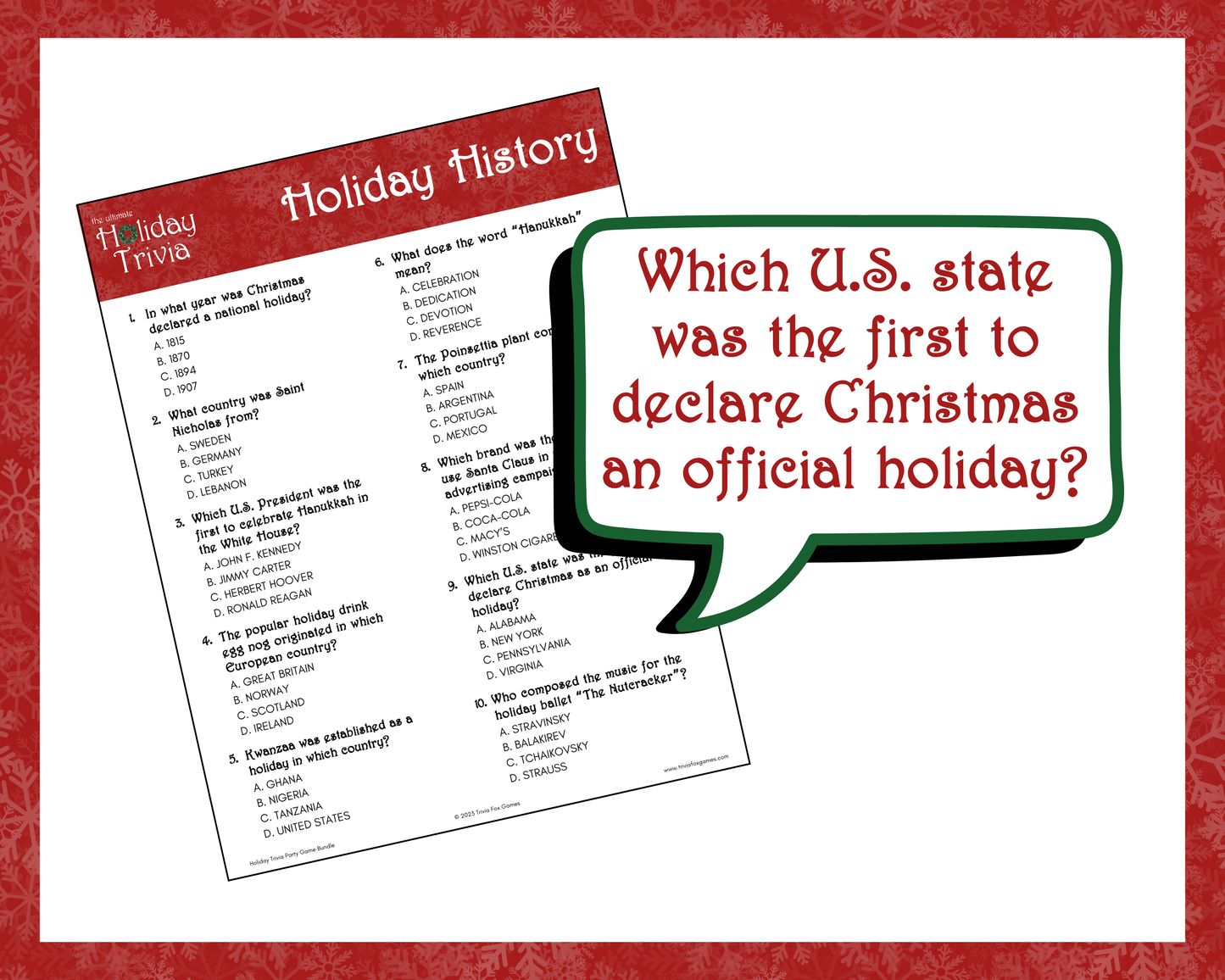 Holiday Trivia Printable Game Bundle