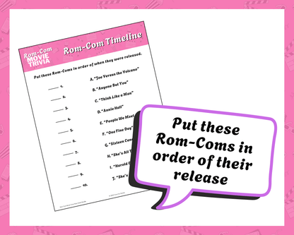 Rom-Com Movie Trivia Printable Game Bundle