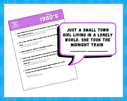 Finish the Lyrics Printable Trivia Game