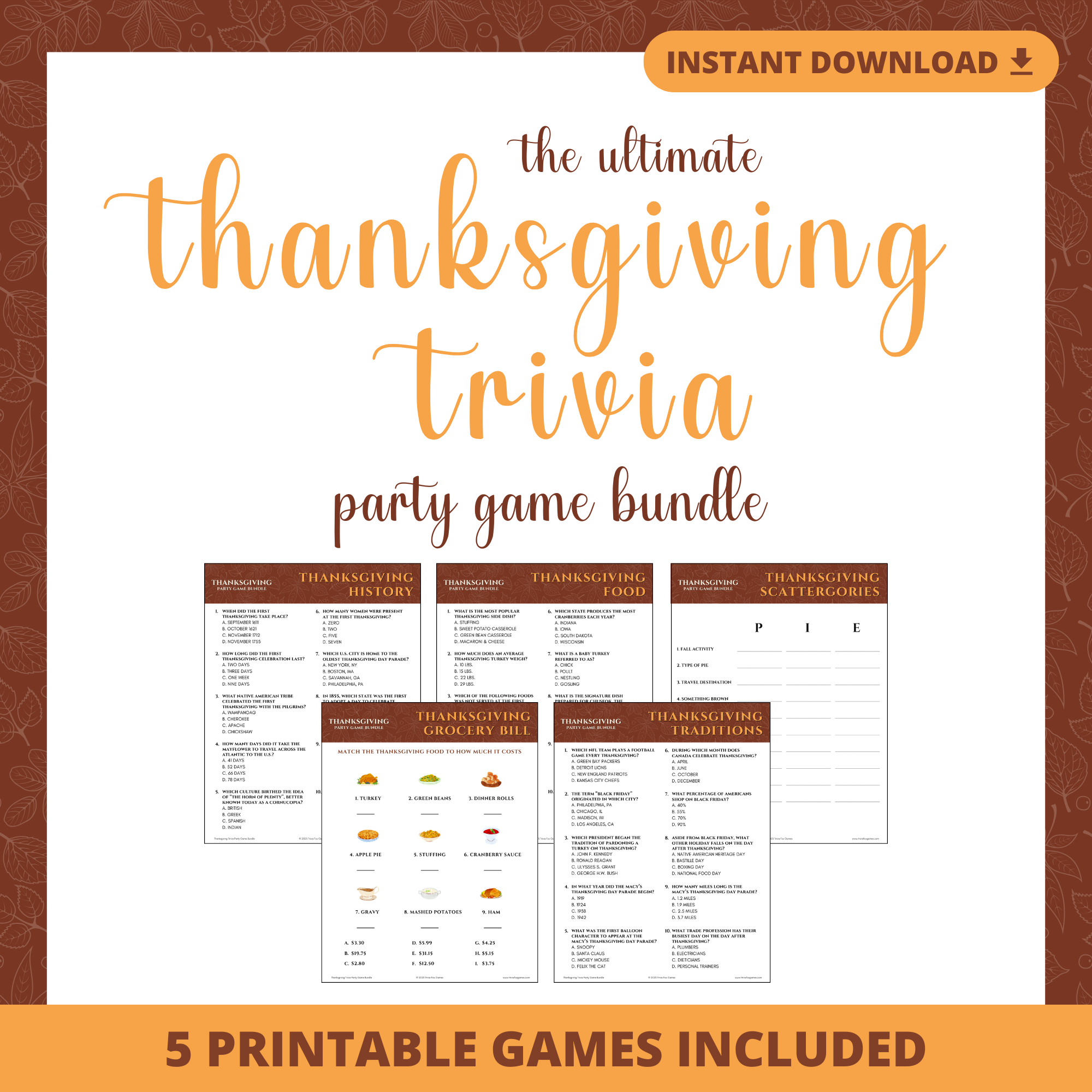 Thanksgiving Trivia Party Game Bundle – Trivia Fox Games