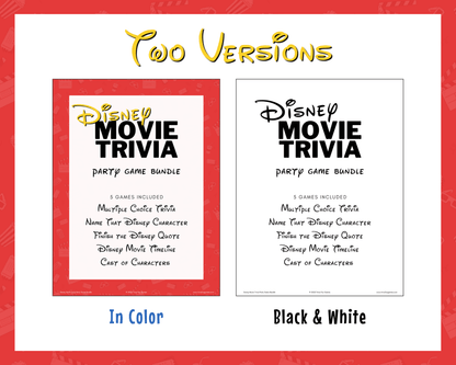 Disney Movie Trivia Printable Game Bundle