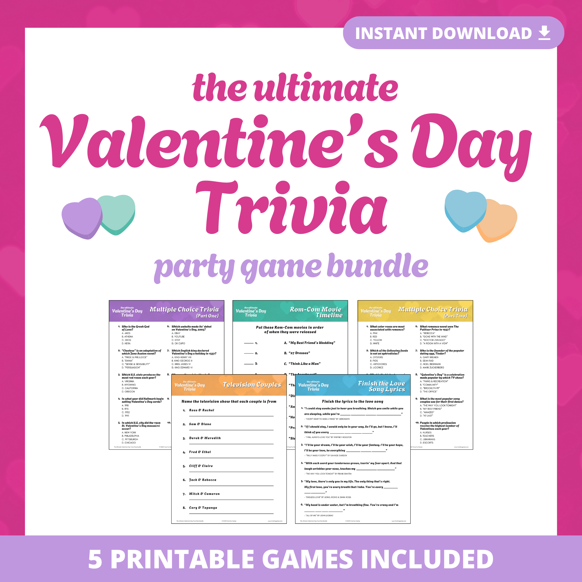 Valentine's Day Trivia Printable Game Bundle – Trivia Fox Games