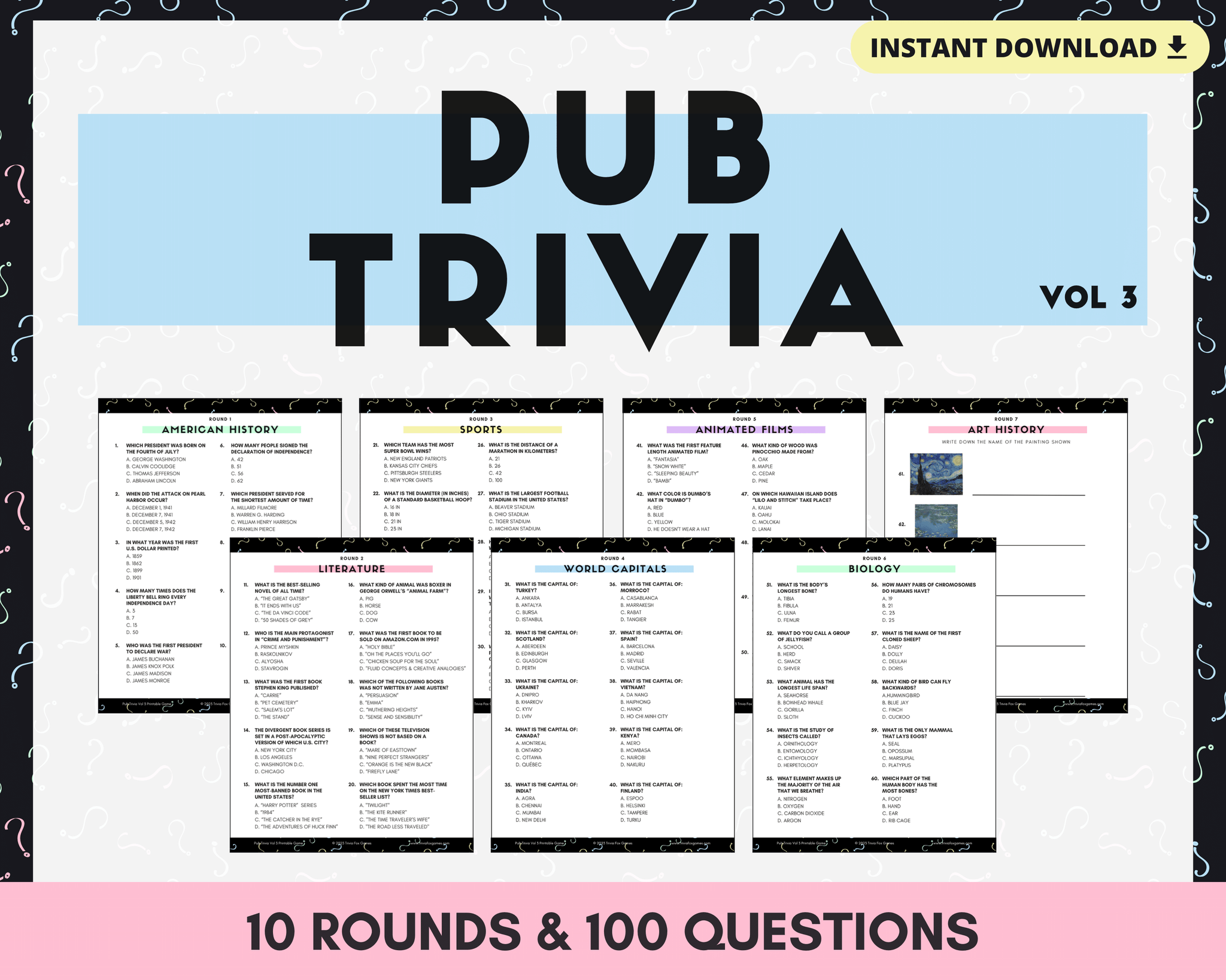 PUB TRIVIA PRINTABLE GAME (VOL. 3)