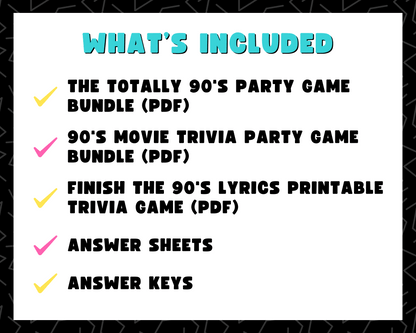90's Trivia Printable Game Bundle