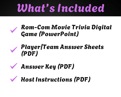 Rom-Com Movie Trivia Digital Game