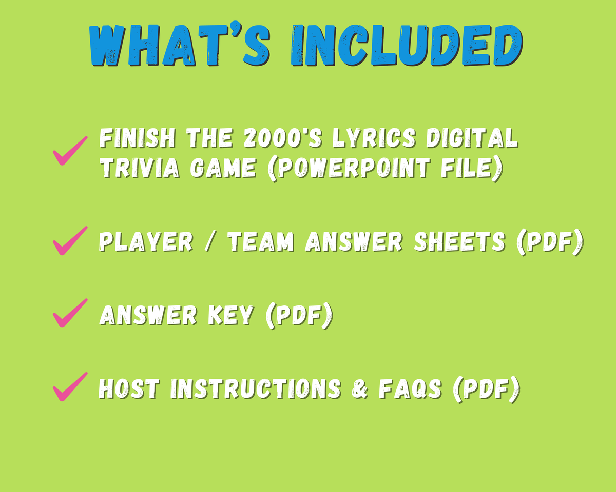 Finish the 2000's Lyrics Digital Trivia Game